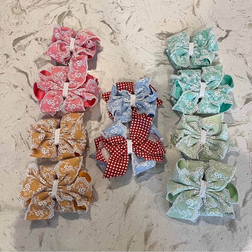 Lace hair bows stacked 5 sets